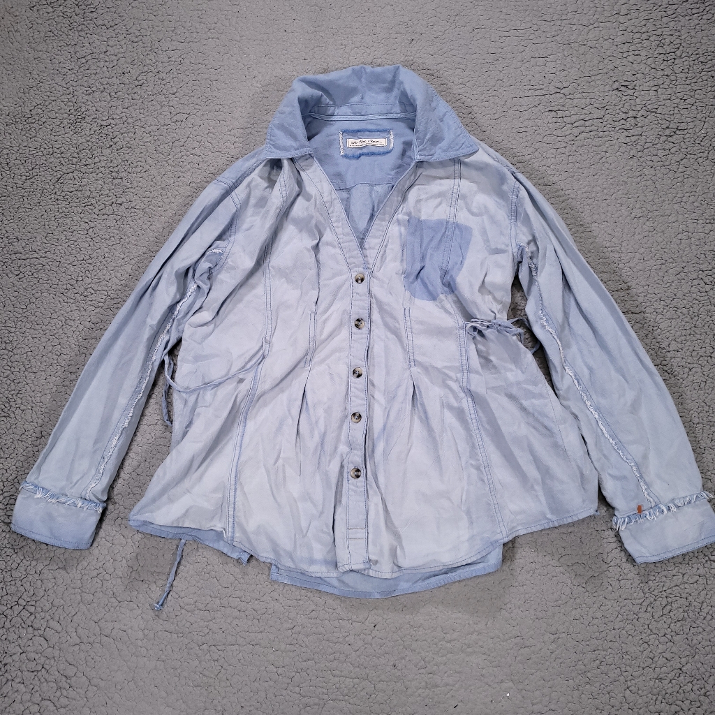 We The Free Free People Top Women Xs Extra Small Blue Oversize Distressed Preppy